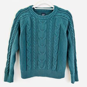 Gorgeous Gap Green Cable Knit 100% Cotton Cozy Winter Sweater - Size Med Petite